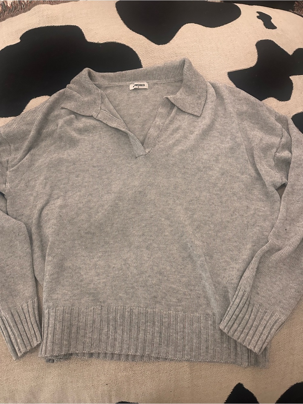 Rumored Heather Gray Collared V-Neck Sweater
